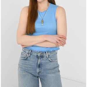 NEW RE/DONE crinkle high neck tank in carolina blue